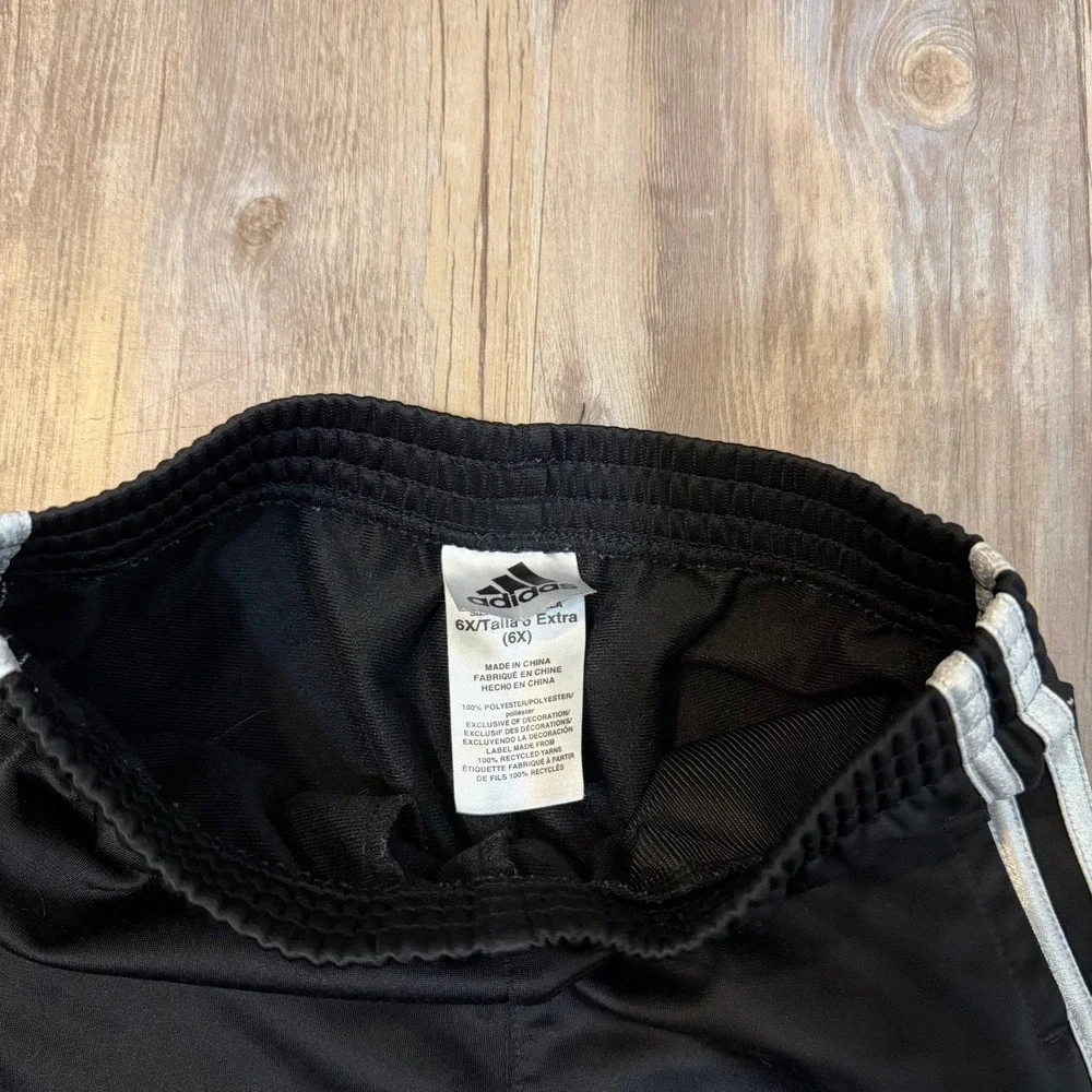 Adidas Girls Black Silver Iridescent Stripe Track‎ Pants Joggers Size 6X